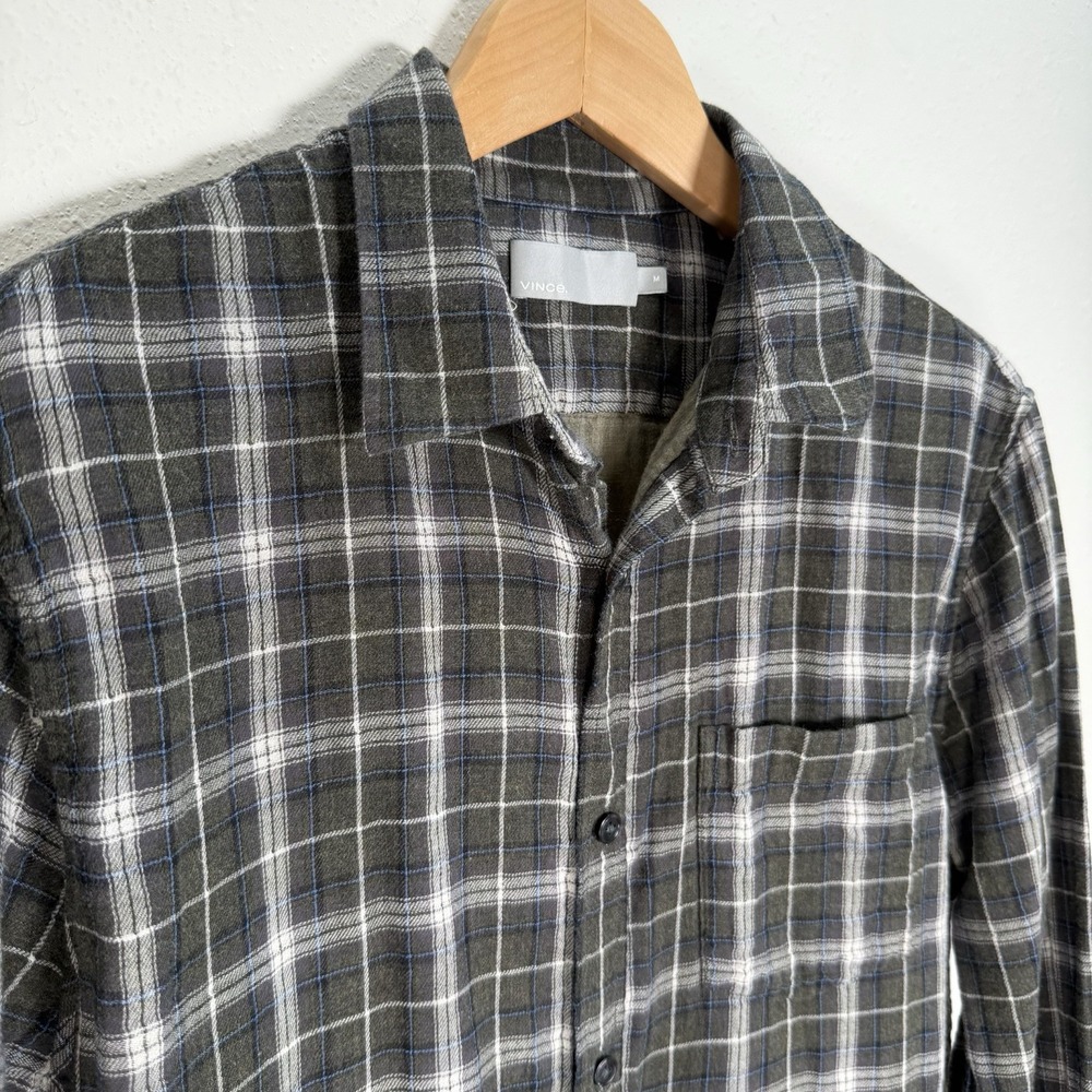 Vince Shirt Men's Sz Medium Double Face Button Up Forest Green Plaid